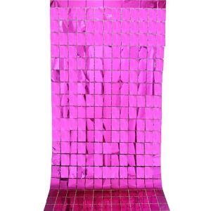 Cortina brillosa cuadros chica - Fucsia